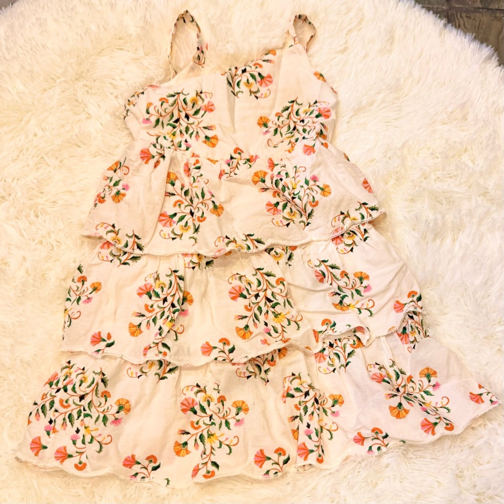 Old Navy White Tiered Floral Sundress with Pink & Orange Accents